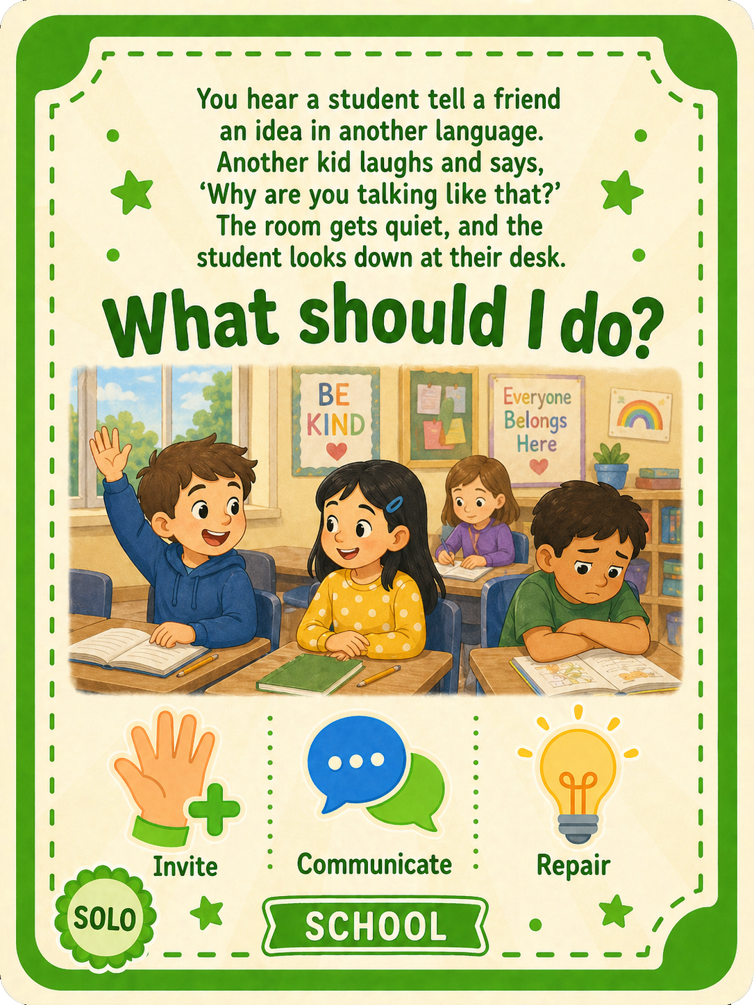 School solo challenge card